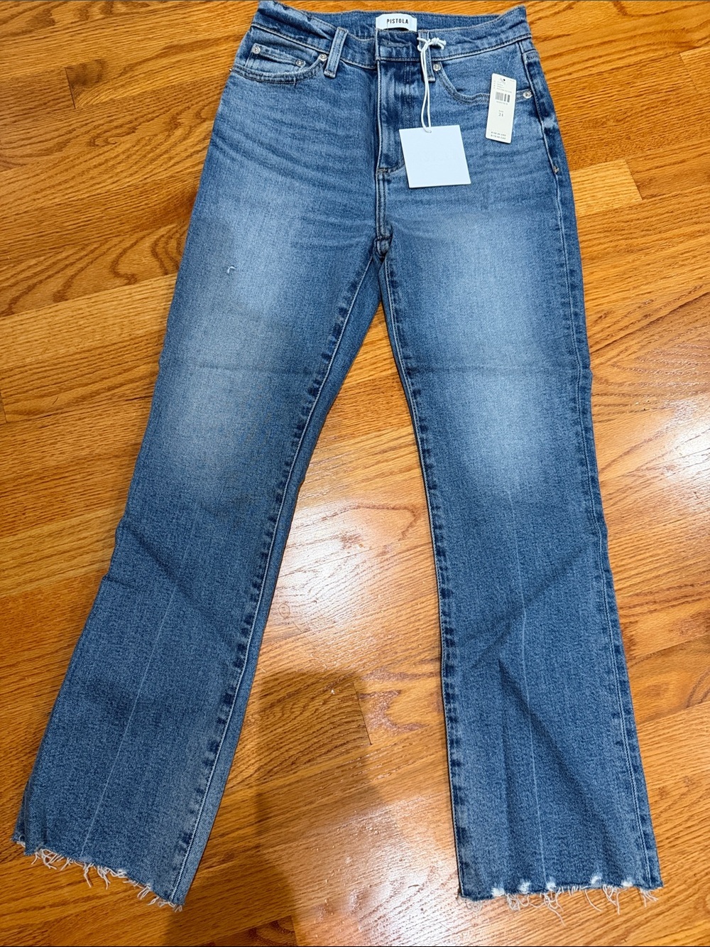 pistola Medium Wash High-Rise Straight Jeans with Frayed Hem